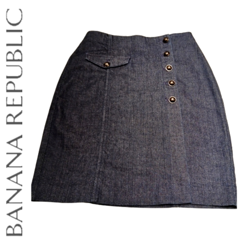 Banana Republic Button Down Dark Wash Denim Wrap Pencil Dkirt Size 4
